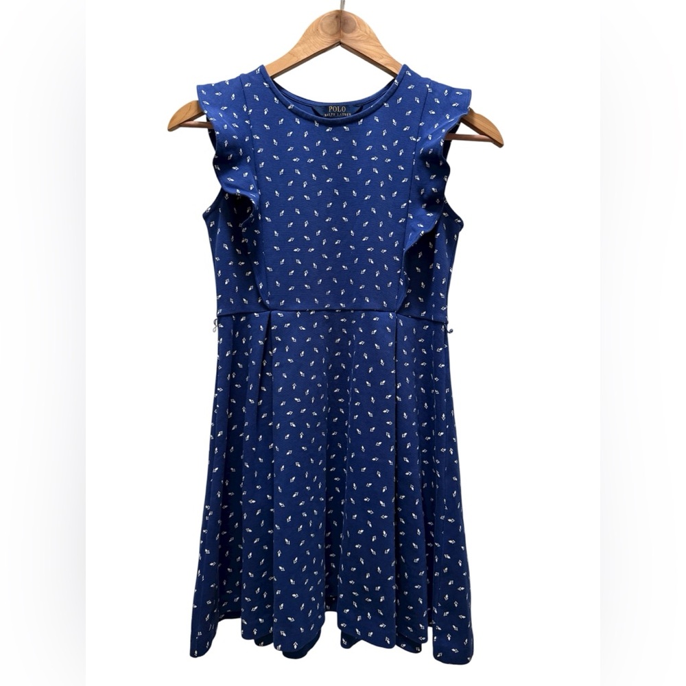 Girls Polo Ralph Lauren Geometric-Print Ruffled Ponte Dress. Large / 12-14